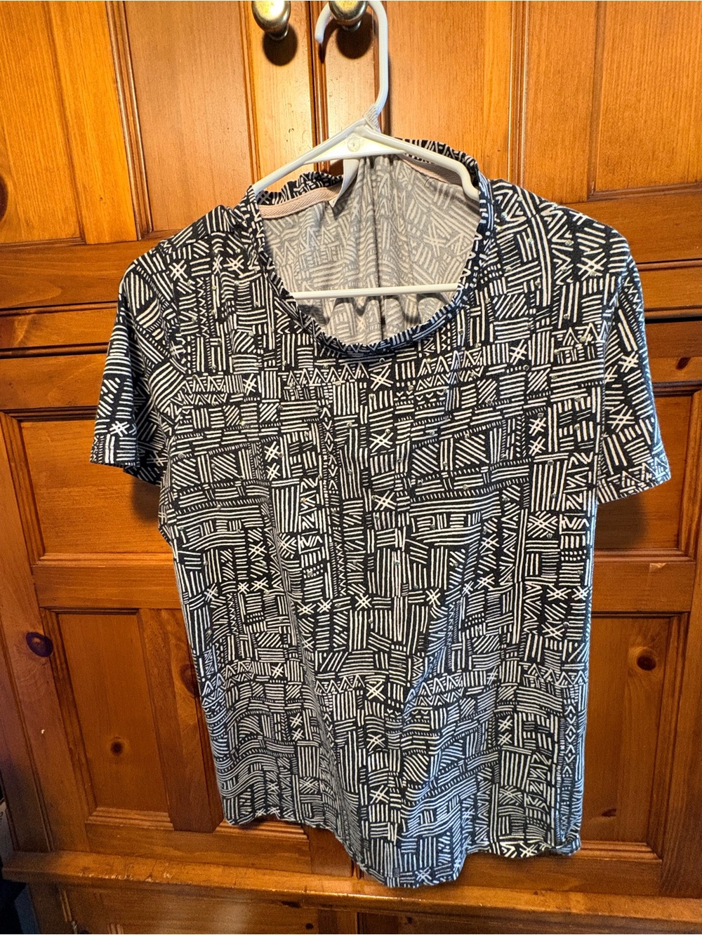 Rafaella Black & White Geo-Print Short Sleeve Midi Dress